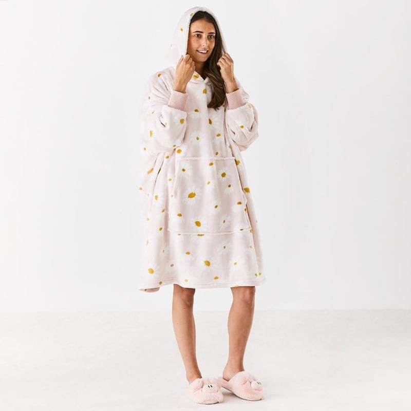 Teddy Soft Pink Daisy Hooded Blanket