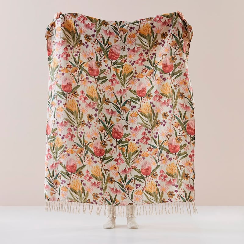 Banksia Pink Linen Throw