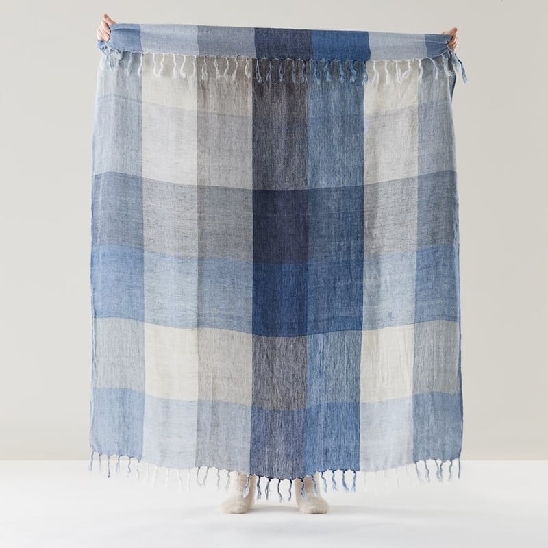 Rae Malmo Blues Check Linen Throw