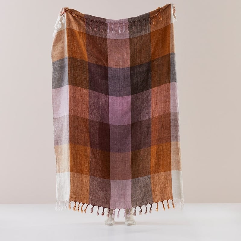 Rae Malmo Multi Browns Check Linen Throw