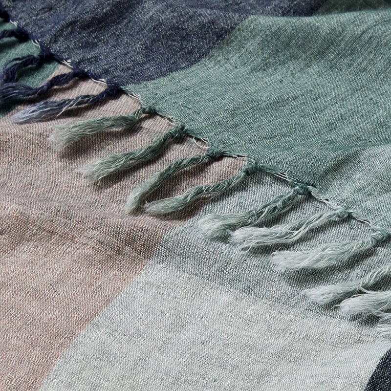 Rae Malmo Multi Greens Check Linen Throw