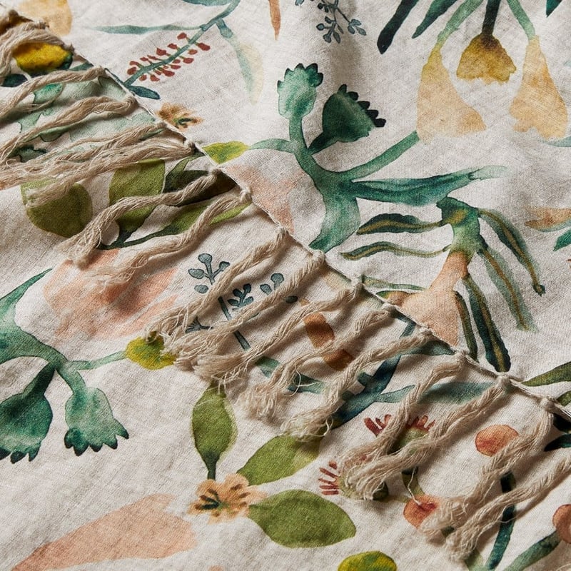 Habitation Floral Green & Pink Linen Throw