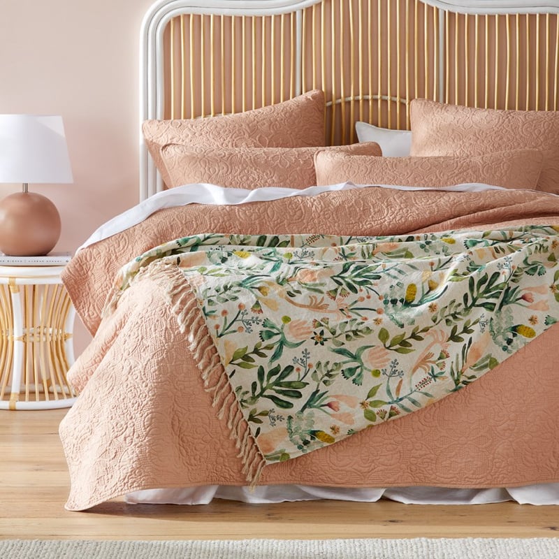 Habitation Floral Green & Pink Linen Throw