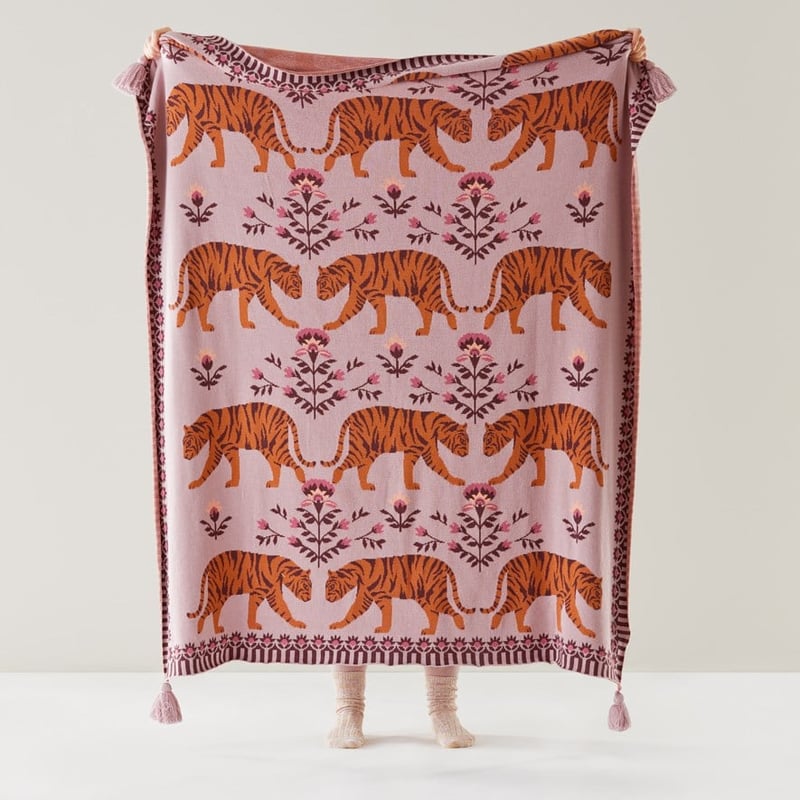 Bengal Tiger Pink Knitted Throw