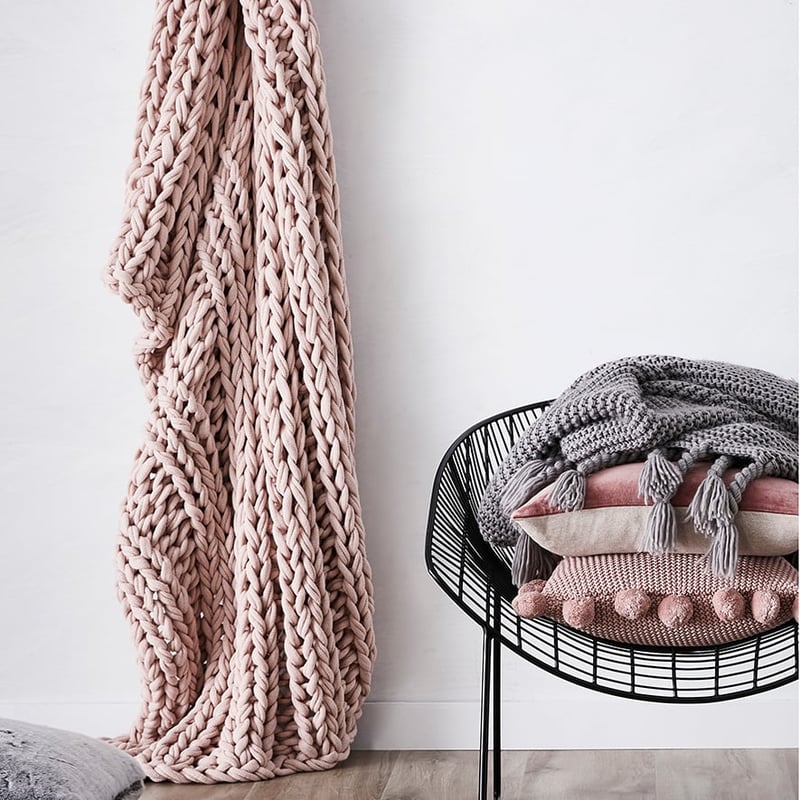 Chunky Knit Dusty Pink Rib Throw