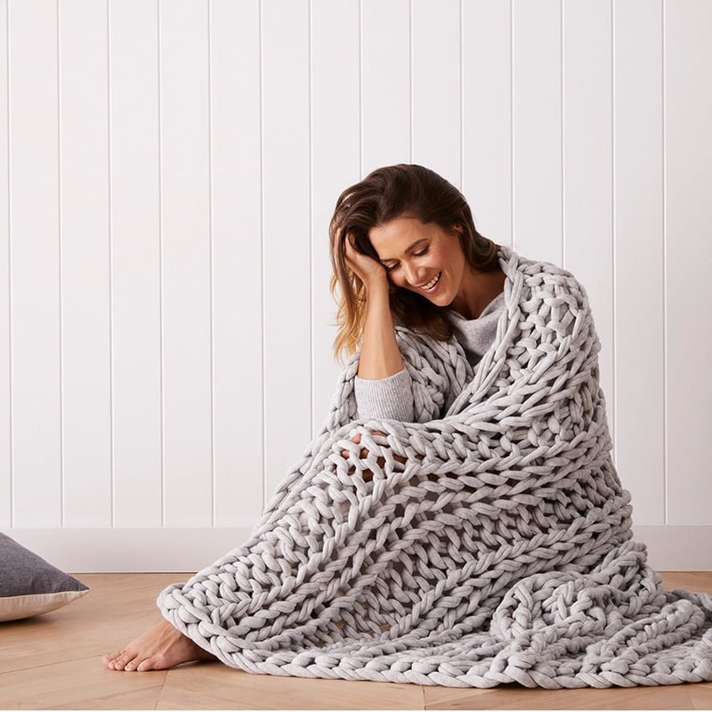 Chunky Knit Grey Marle Rib Throw