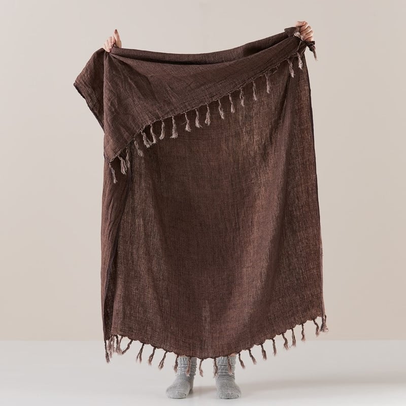 Malmo Nutmeg Brown Linen Throw