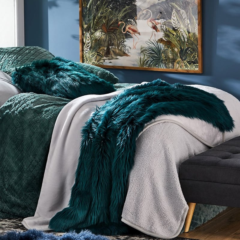 Alpine Teal Fur Throw 