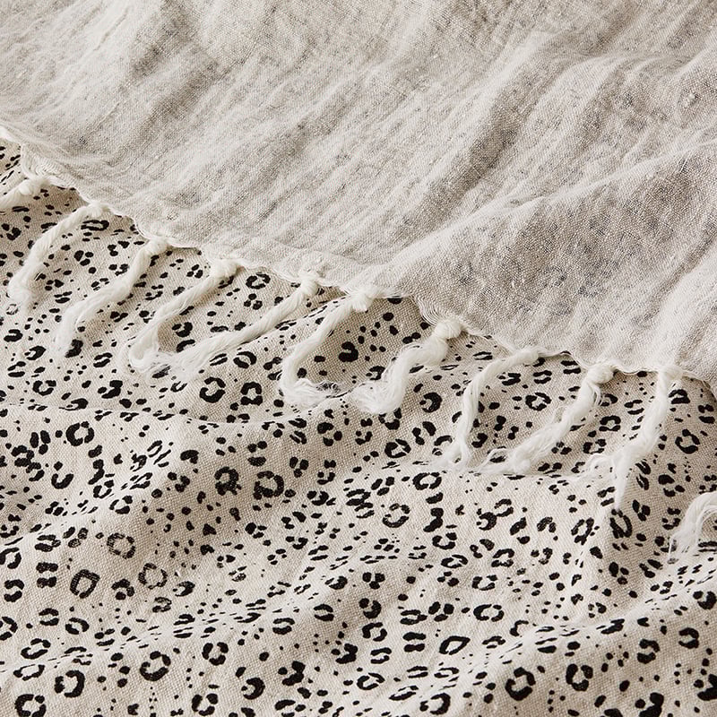 Malmo Natural Small Leopard Print Linen Throw
