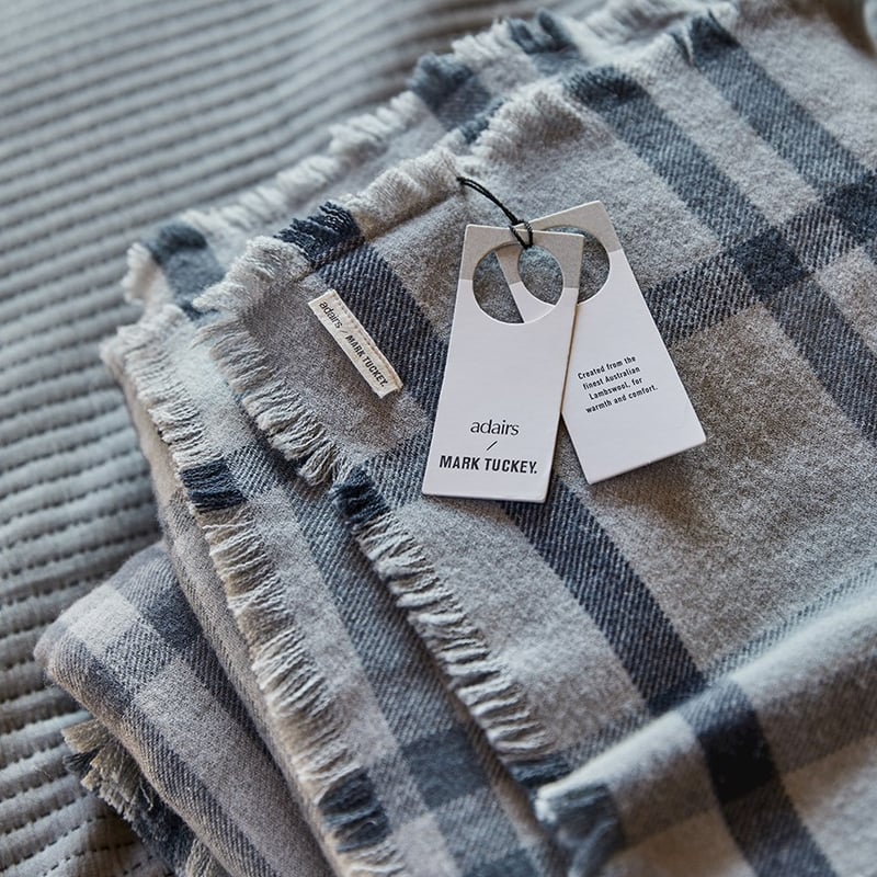Australian Lambswool Grey & Navy Blanket