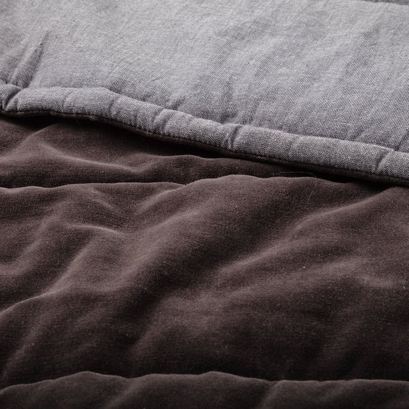 Bombay Charcoal Quilted Velvet Throw