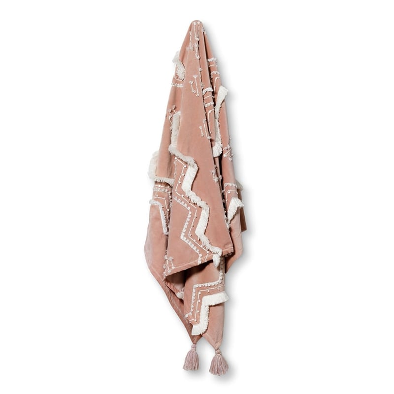 Neko Soft Pink Velvet Fringed Throw