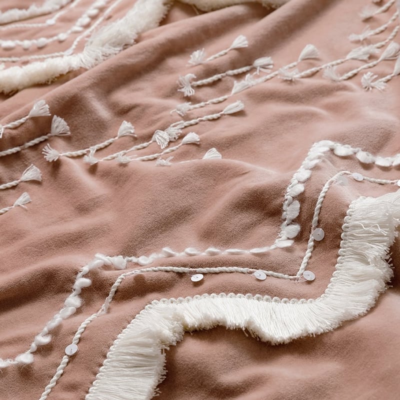Neko Soft Pink Velvet Fringed Throw