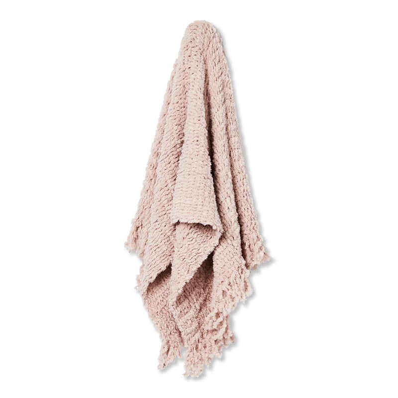 Avoca Dusty Pink Feather Yarn Tassel Throw