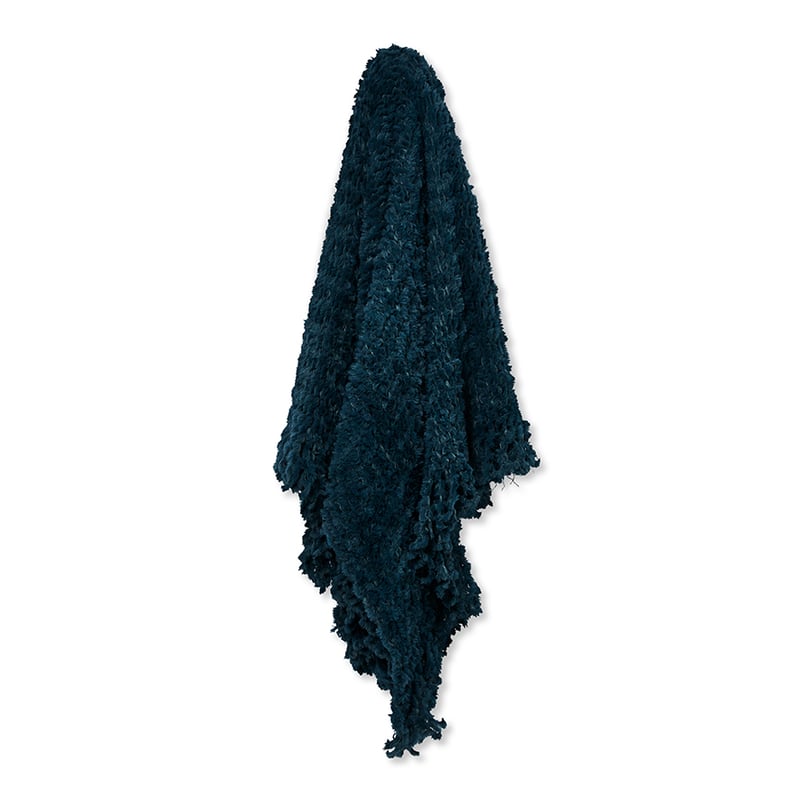 Avoca Teal Feather Yarn Tassel Throw