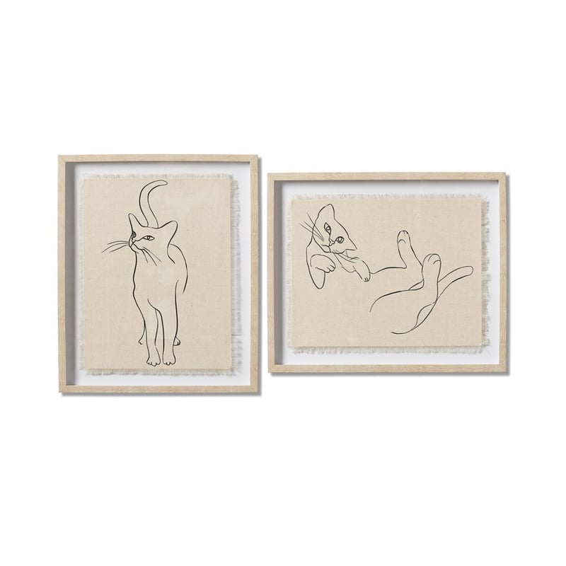 Linework Curious Cat Linen Wall Art