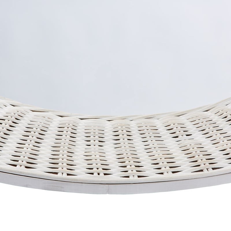 Rattan Antique White Round Woven Mirror