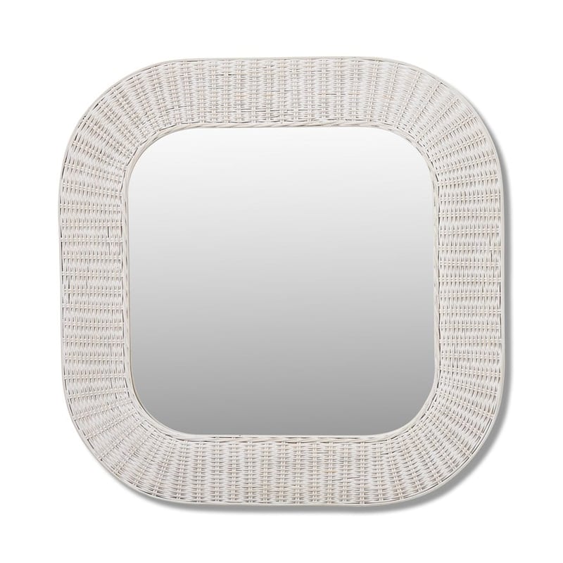 Rattan Antique White Square Woven Mirror