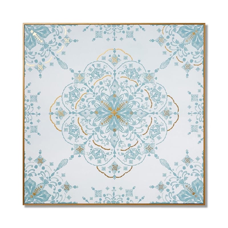 Tile Mandala Sky Blue Gold Fleck Wall Art