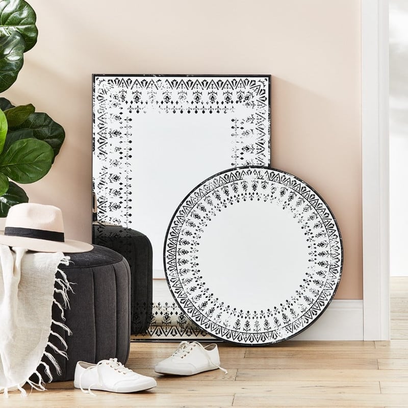 Batik Black Round Mirror 