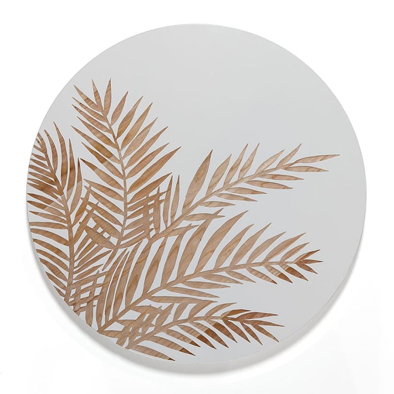 Timber Wood Carving Round Palm Frond White