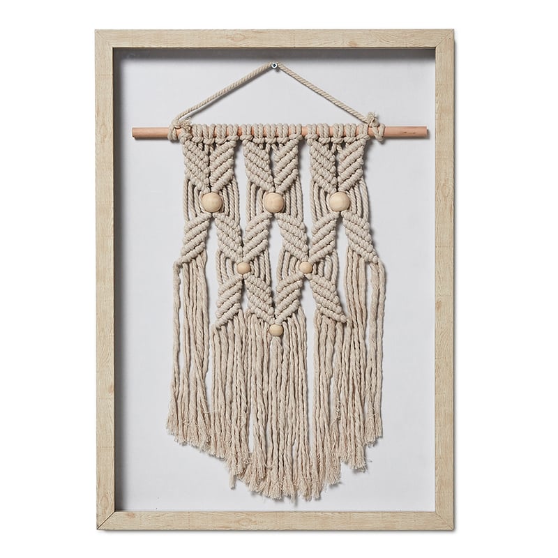 Framed Natural Beaded Macrame