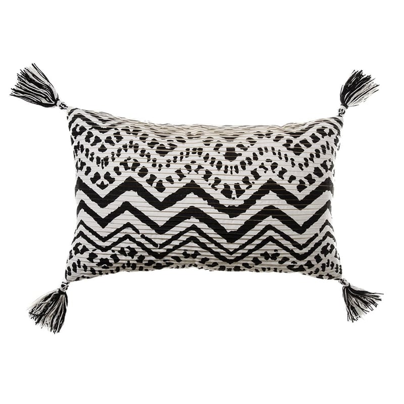 Tribal Pleated Black and Natural Long Cushion