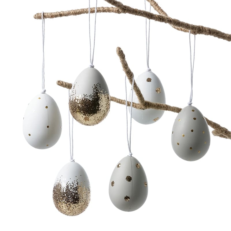 Hanging Easter Eggs Pack of 6 Grey & White 
