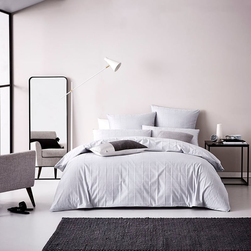 1000TC Gramercy Grid Grey Dawn Quilt Cover Separates