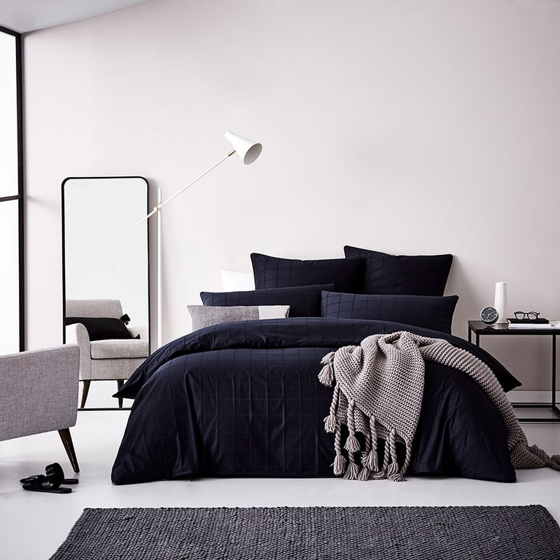 1000TC Gramercy Grid Midnight Quilt Cover Separates