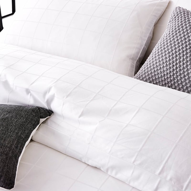 1000TC Gramercy Grid White Quilt Cover Separates