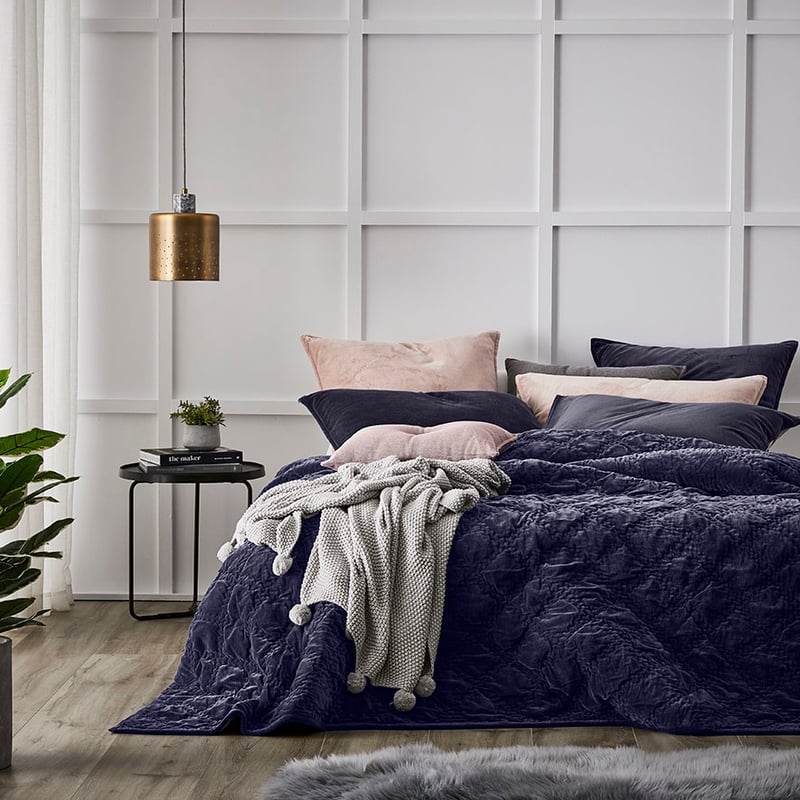 Cotton Velvet Coverlet Navy 