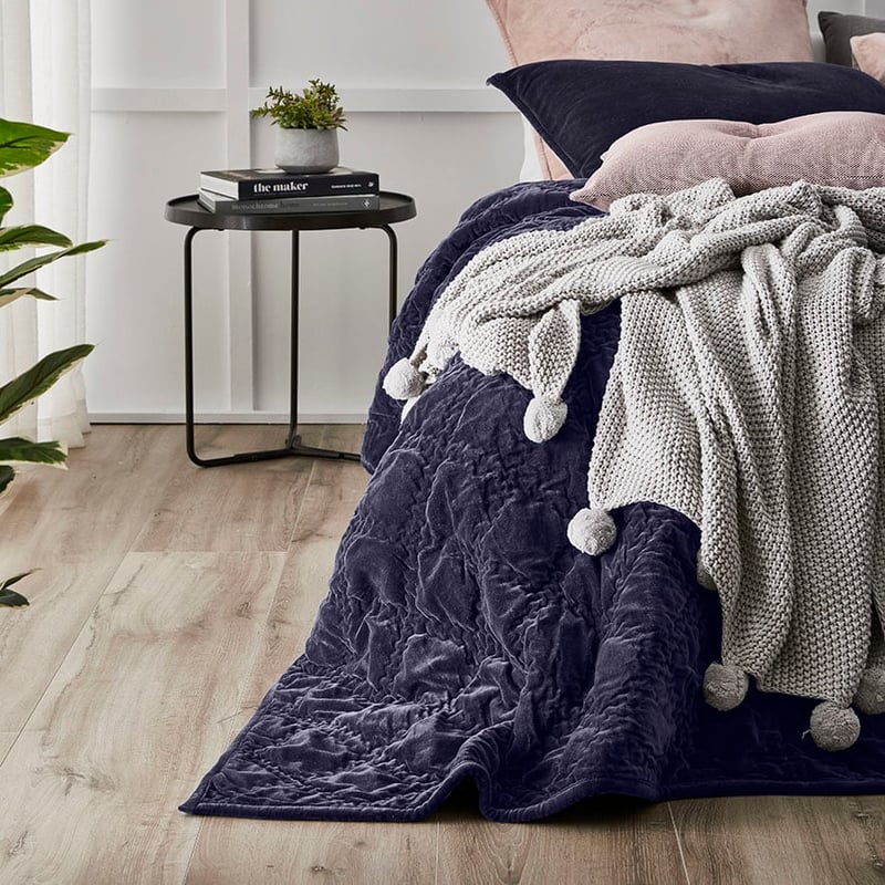 Cotton Velvet Coverlet Navy 
