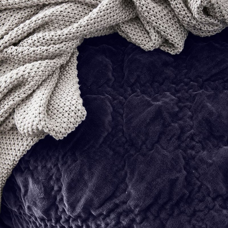 Cotton Velvet Coverlet Navy 