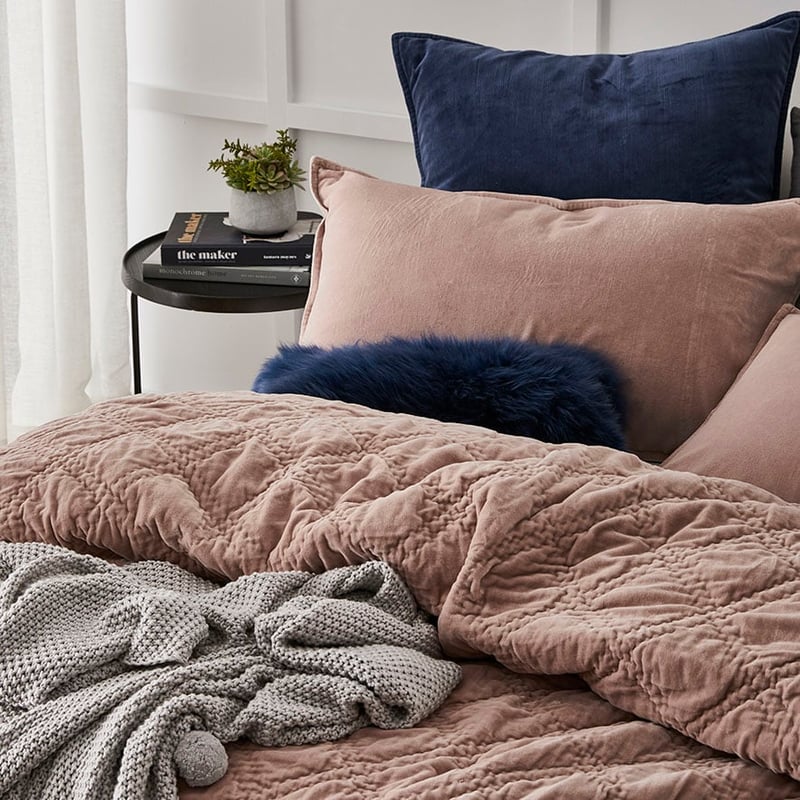 Cotton Velvet Coverlet Pink