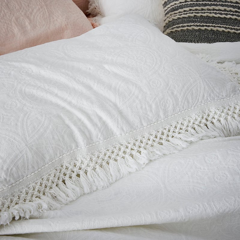 European Collection Boheme Fringe White Quilt Cover