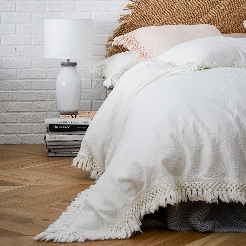 European Collection Boheme Fringe White Quilt Cover