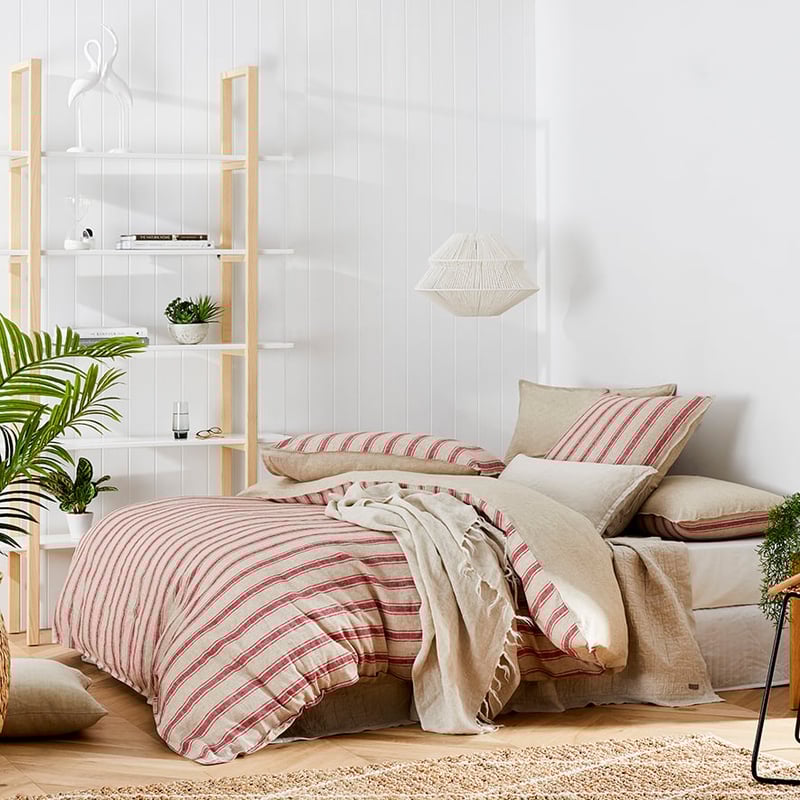 Harbour Stripe Quilt Cover Set Red