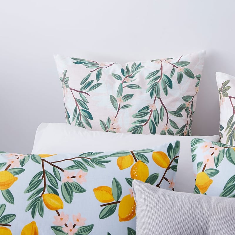 Lisbon Lemon Print Blue Quilt Cover Set