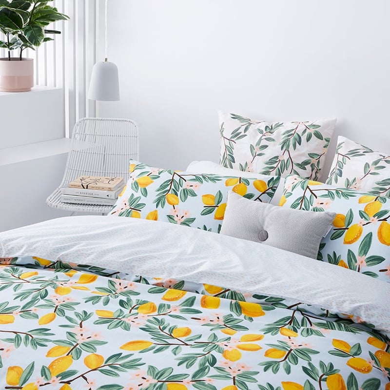 Lisbon Lemon Print Blue Quilt Cover Set