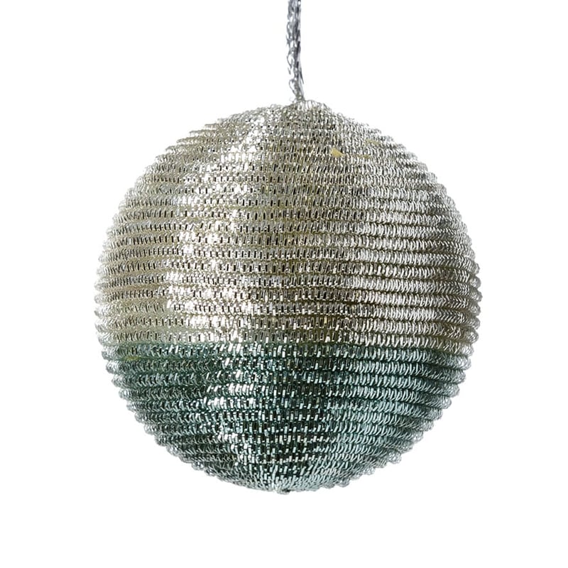 Striped Silver & Aqua Thin Tinsel Bauble