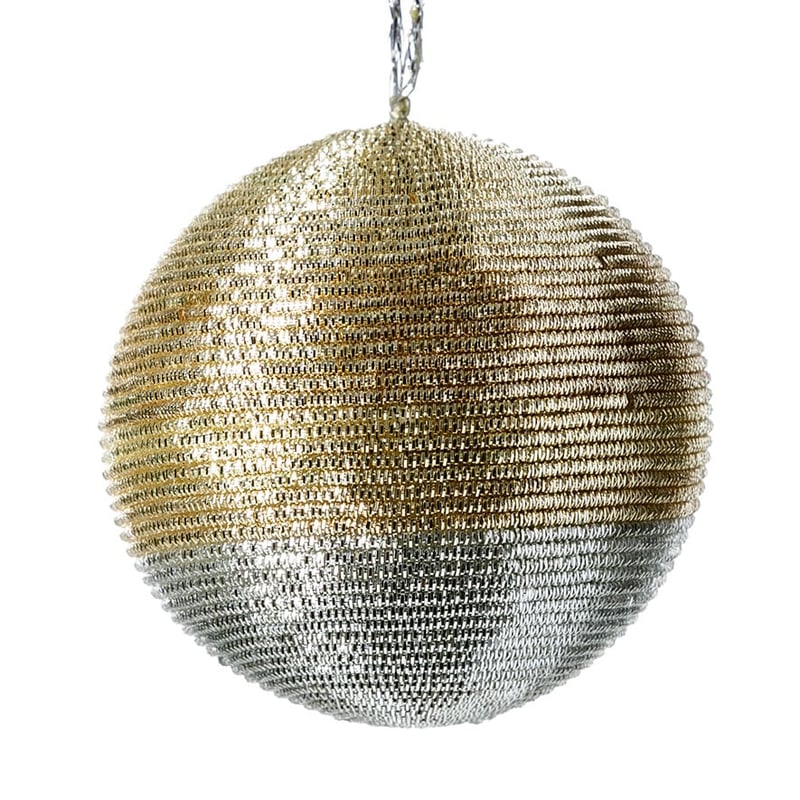 Striped Silver & Champagne Thin Tinsel Bauble