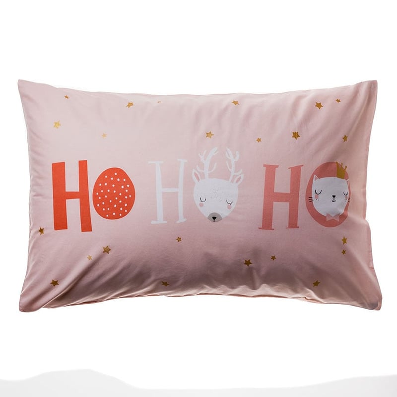 Christmas Pink Ho Ho Ho Text Standard Pillowcase Each