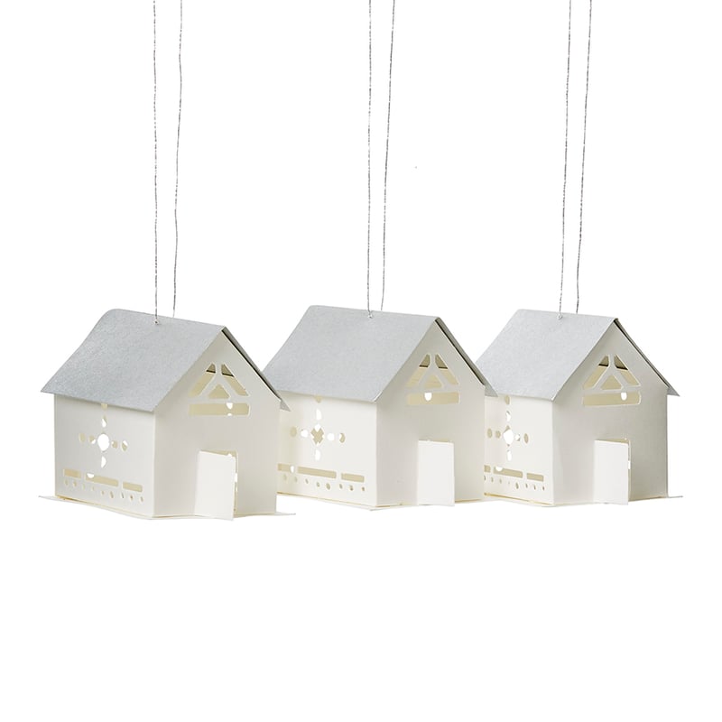Hanging Paper Ornaments Pack of 3 House Silver & White 