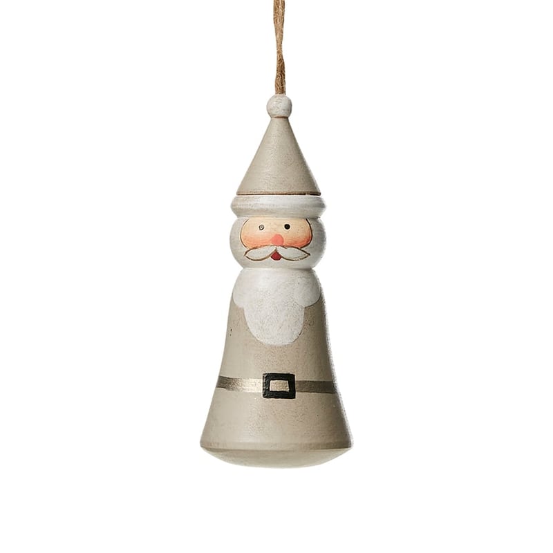Wooden Santa Ornament Silver 