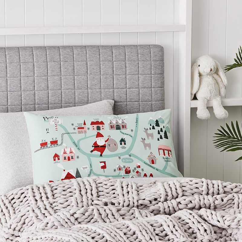 Christmas Text Pillowcase North Pole Map