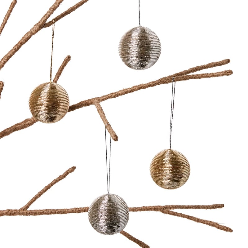 Tinsel Bauble Pack of 4 Silver & Champagne 