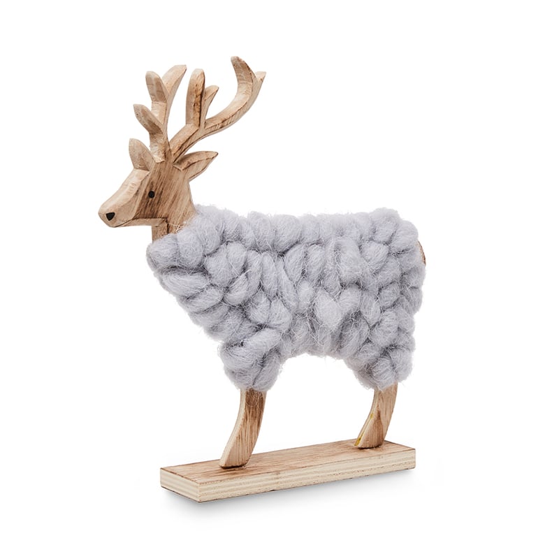 Wooden Woollen Deer Grey