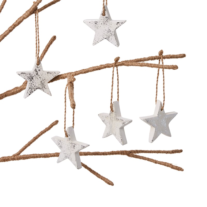Hanging Timber Stars Silver/White Pack of 5