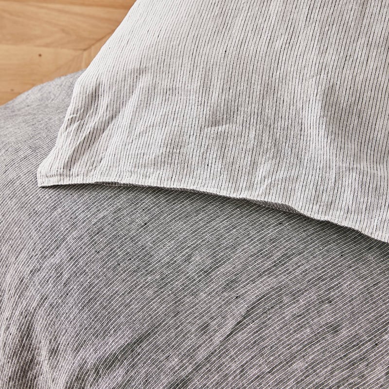 Vintage Washed Linen Black Stripe Quilt Cover